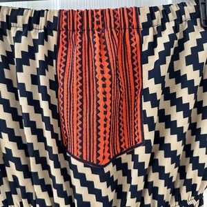 Women’s Maxi Dress Side Slit Orange Navy Tan Strapless Lined Boutique